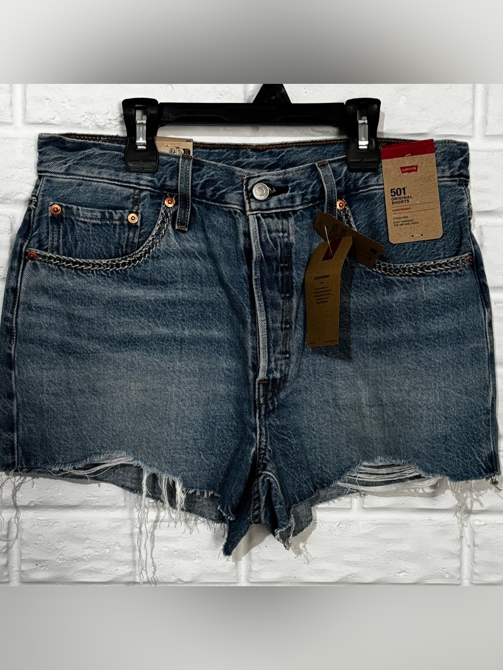Levi’s 501 Original Denim Jean Shorts Women’s 32 High Rise Distressed Cutoff
